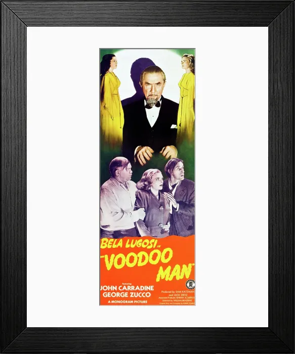 Framed Print : VOODOO MAN, top l-r: Claire James, Bela Lugosi, bottom l-r: Pat McKee, Wana McKay, John Carradine on insert poster, 1944 Framed Print : VOODOO MAN, top l-r: Claire James, Bela Lugosi, bottom l-r: Pat McKee, Wana McKay, John Carradine on insert poster, 1944