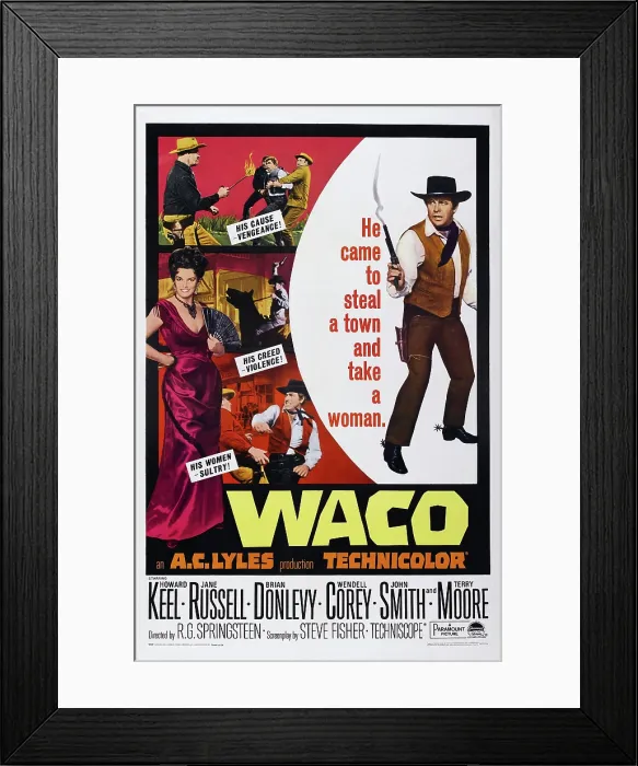 Framed Print : WACO, US poster, Jane Russell (left), Howard Keel (right), 1966 Framed Print : WACO, US poster, Jane Russell (left), Howard Keel (right), 1966