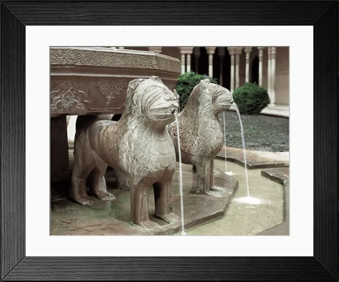Framed Print : Alhambra. SPAIN. Granada. Alhambra. Fountain at the Patio de los Leones (Court of the Lions). Hispano-Moresque art. Nasrid dynasty. Architecture