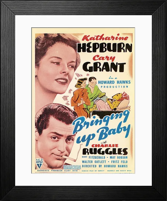 Framed Print : BRINGING UP BABY, left from top: Katharine Hepburn, Cary Grant on midget window card, 1938 Framed Print : BRINGING UP BABY, left from top: Katharine Hepburn, Cary Grant on midget window card, 1938