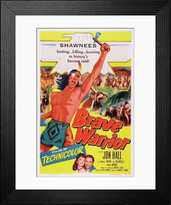 Framed Print : BRAVE WARRIOR, poster art, top: Jay Silverheels, bottom l-r: Christine Larsen, Jon Hall, 1952