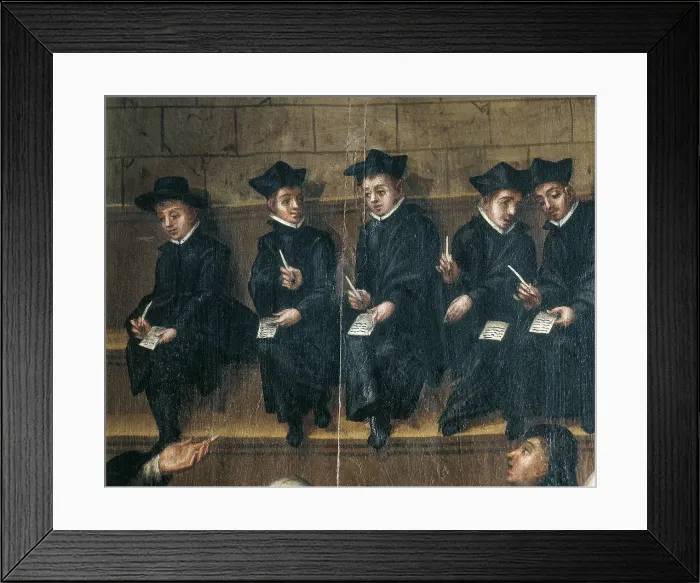Framed Print : CERVERA, Martn de (2nd half 16 c.-1st half 17 c.). University classroom. 1614. Painting decorating one of the doors of the manuscript store. Detail of students. Oil on wood Framed Print : CERVERA, Martn de (2nd half 16 c.-1st half 17 c.). University classroom. 1614. Painting decorating one of the doors of the manuscript store. Detail of students. Oil on wood