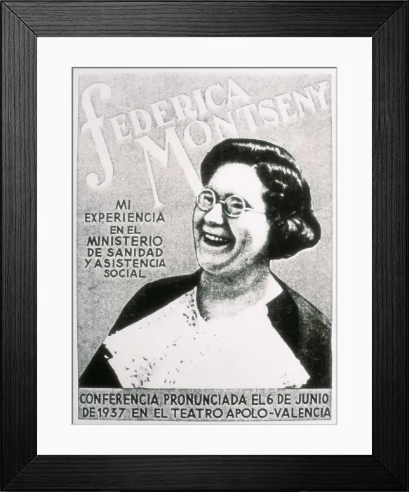 Framed Print : Spanish Civil War (1936-1939). Poster on a conference by Federica Montseny in Valencia (6th June 1936). SPAIN. Madrid. Fundacin de Estudios Libertarios Anselmo Lorenzo (FAL)