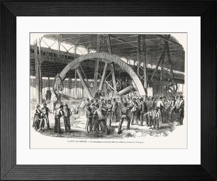Framed Print : France (1870). The strike of Creusot. Meeting of factory workers in the pay moment. Engraving. Engraving. FRANCE. Paris. National Library. AISA / Everett Collection**US SALES ONLY**