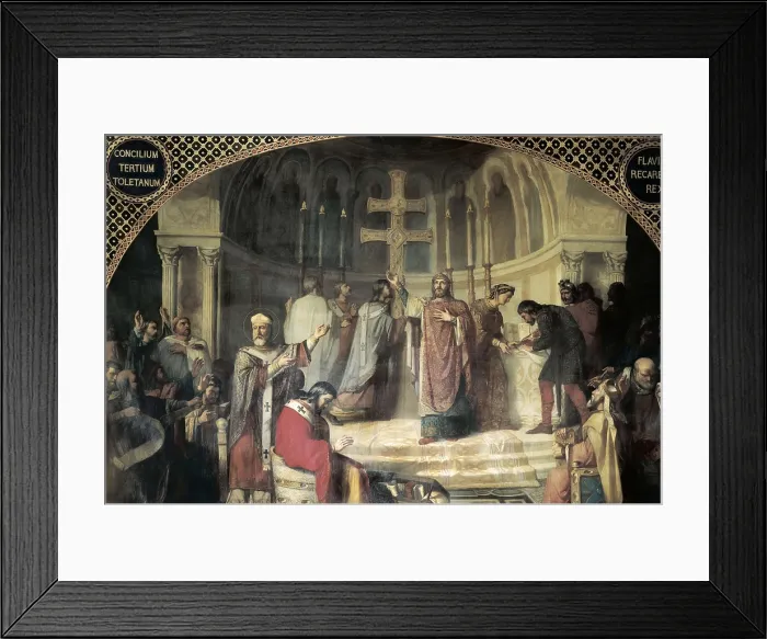Framed Print : MARTI i MONZO, Josep (1840-1912). Third Council of Toledo. 1862. Scene of the conversion of Recared. Oil on canvas. SPAIN. Madrid. Senate Palace Framed Print : MARTI i MONZO, Josep (1840-1912). Third Council of Toledo. 1862. Scene of the conversion of Recared. Oil on canvas. SPAIN. Madrid. Senate Palace