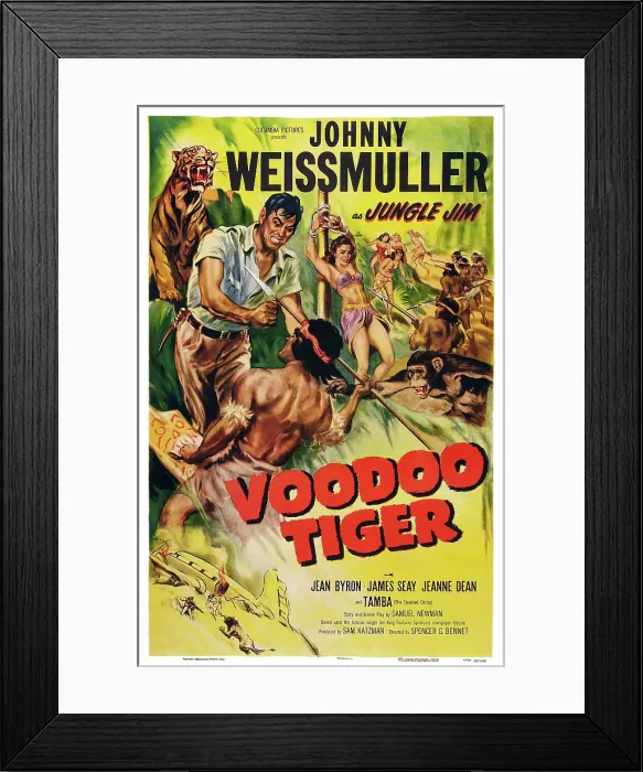 Framed Print : VOODOO TIGER, US poster, Johnny Weissmuller (left), 1952