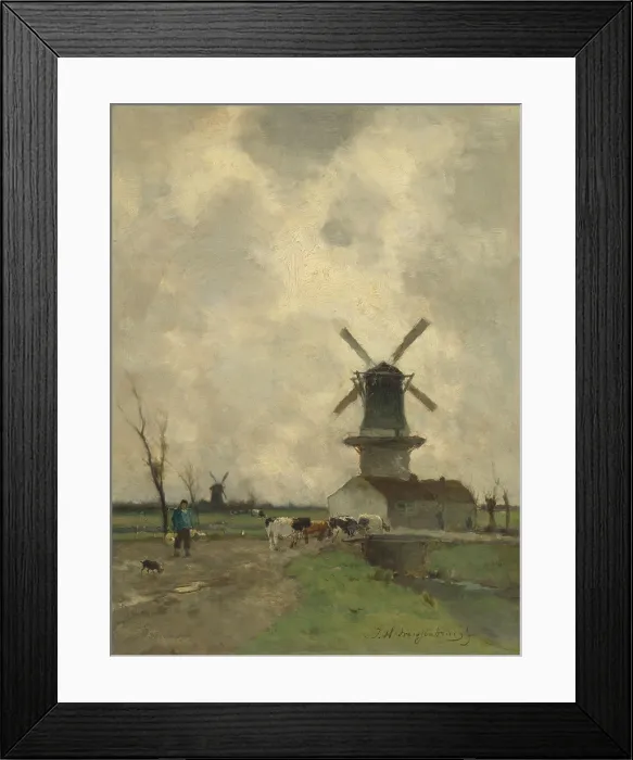 Framed Print : A Windmill, by Johan Hendrik Weissenbruch, c. 1870-1903, Dutch painting, oil on panel