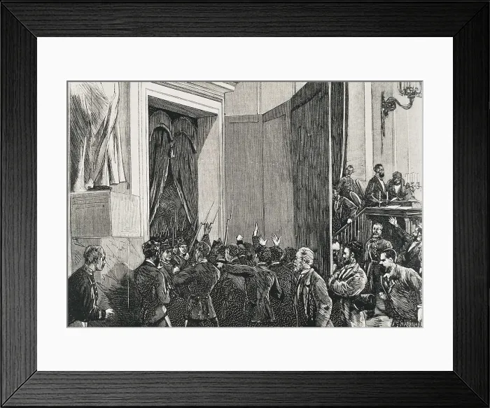 Framed Print : Spain (1874). First Republic. Entrance on the General Pava's troops into the Congress (3rd january 1874). Published in 'La Ilustracin Espaola y Americana'. Etching