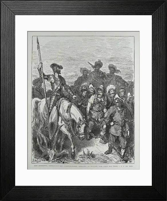 Framed Print : Dore, Gustave (1832-1883). Don Quixote talks to the galeotes. 1863. Illustration of 'Don Quixote of La Mancha' (chapter 21, first part). Etching. SPAIN. Madrid