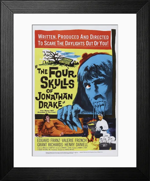 Framed Print : THE FOUR SKULLS OF JONATHAN DRAKE, US poster, Paul Wexler (top), bottom from left: Valerie French, Henry Daniell, 1959
