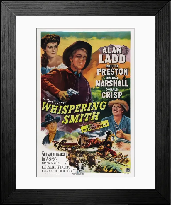 Framed Print : WHISPERING SMITH, poster art, from top: Brenda Marshall, Alan Ladd, Robert Preston, lower left: Donald Crisp, 1961 Framed Print : WHISPERING SMITH, poster art, from top: Brenda Marshall, Alan Ladd, Robert Preston, lower left: Donald Crisp, 1961
