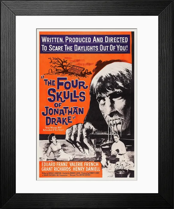 Framed Print : THE FOUR SKULLS OF JONATHAN DRAKE, US poster art, Paul Wexler (top), bottom from left: Valerie French, Henry Daniell, 1959