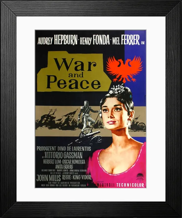 Framed Print : WAR AND PEACE, from left: Mel Ferrer, Audrey Hepburn, 1956