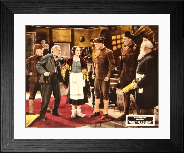 Framed Print : WHAT PRICE GLORY?, center: Dolores Del Rio, second from right: Victor McLaglen on lobbycard, 1926, TM and Copyright 20th Century Fox Film Corp Framed Print : WHAT PRICE GLORY?, center: Dolores Del Rio, second from right: Victor McLaglen on lobbycard, 1926, TM and Copyright 20th Century Fox Film Corp