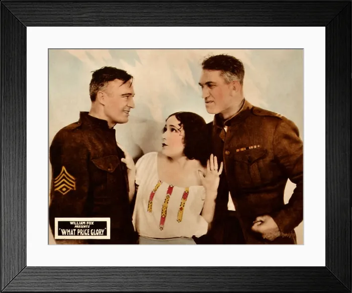 Framed Print : WHAT PRICE GLORY, l-r: Edmund Lowe, Dolores Del Rio, Victor McLaglen on lobbycard, 1926, TM and Copyright 20th Century Fox Film Corp Framed Print : WHAT PRICE GLORY, l-r: Edmund Lowe, Dolores Del Rio, Victor McLaglen on lobbycard, 1926, TM and Copyright 20th Century Fox Film Corp