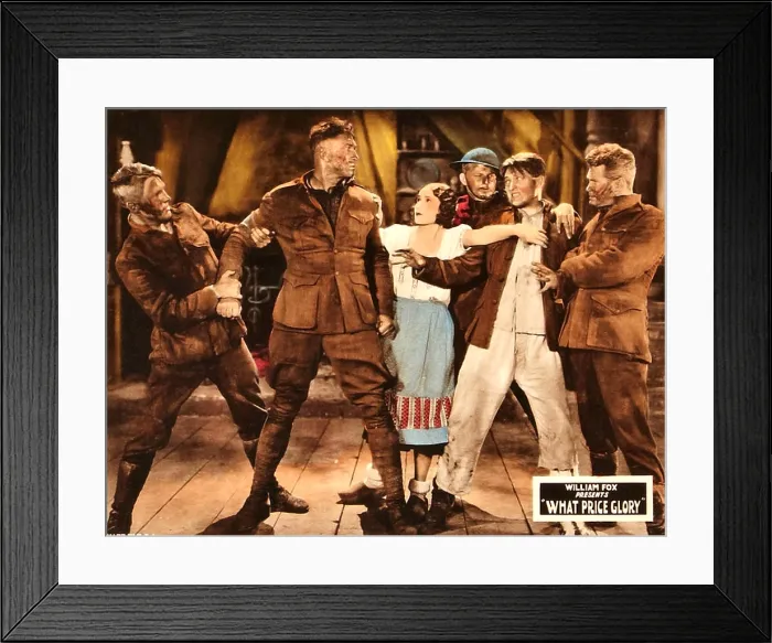 Framed Print : WHAT PRICE GLORY?, second from left: Victor McLaglen, 3rd from left: Dolores Del Rio on lobbycard, 1926, TM and Copyright 20th Century Fox Film Corp