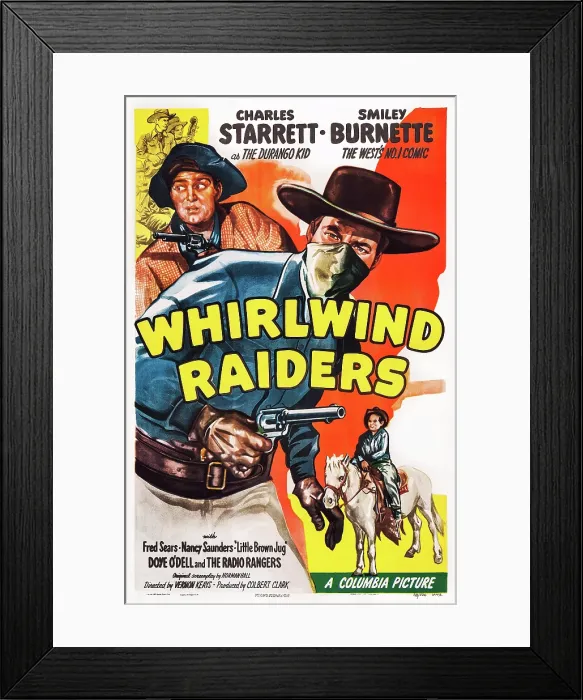 Framed Print : WHIRLWIND RAIDERS, US poster art, from left: Smiley Burnette, Charles Starrett, 1948