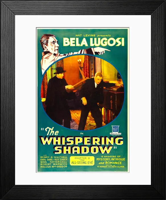 Framed Print : THE WHISPERING SHADOW, top and inset left: Bela Lugosi in Chapter 3: The All-Seeing Eye, 1933