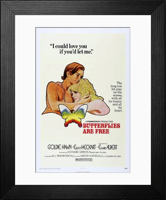 Framed Print : BUTTERFLIES ARE FREE, US poster, from left: Edward Albert, Goldie Hawn, 1972 Framed Print : BUTTERFLIES ARE FREE, US poster, from left: Edward Albert, Goldie Hawn, 1972