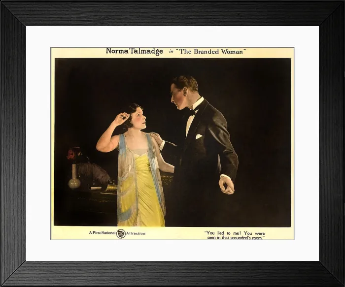 Framed Print : THE BRANDED WOMAN, l-r: Norma Talmadge, Percy Marmont on lobbycard, 1920 Framed Print : THE BRANDED WOMAN, l-r: Norma Talmadge, Percy Marmont on lobbycard, 1920