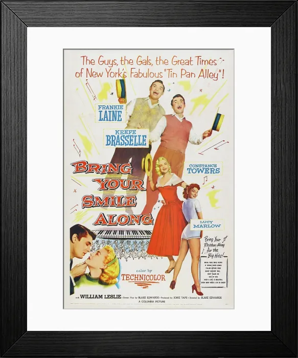 Framed Print : BRING YOUR SMILE ALONG, US poster, from top: Frankie Laine, Keefe Brasselle, Constance Towers, Lucy Marlowe, bottom from left: Keefe Brasselle, Constance Towers, 1955 Framed Print : BRING YOUR SMILE ALONG, US poster, from top: Frankie Laine, Keefe Brasselle, Constance Towers, Lucy Marlowe, bottom from left: Keefe Brasselle, Constance Towers, 1955