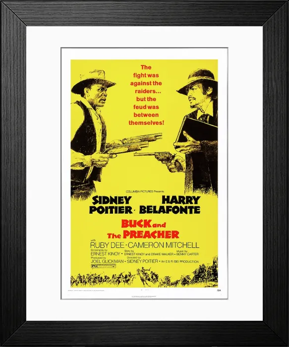 Framed Print : BUCK AND THE PREACHER, l-r: Sidney Poitier, Harry Belafonte on poster art, 1972