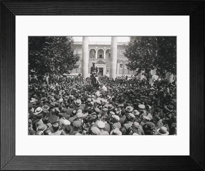 Framed Print : Spain (1930). Barcelona. May Day. Inauguration of the Statue of Labour, given by the sculptor Josep Llimona. Work located in Montjuc, before the pavilion of the city of Barcelona