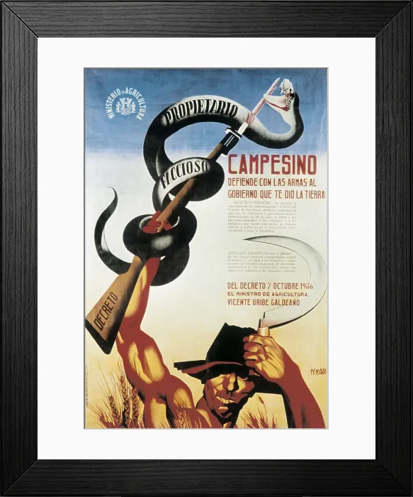Framed Print : Spanish Civil War (1936-1939). 'Campesino, defiende con las armas al gobierno que te dio la tierra' (Farmer, defend with arms the government that gave the land to you) Framed Print : Spanish Civil War (1936-1939). 'Campesino, defiende con las armas al gobierno que te dio la tierra' (Farmer, defend with arms the government that gave the land to you)