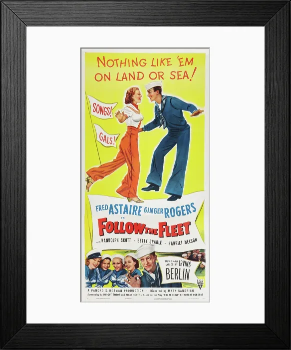 Framed Print : FOLLOW THE FLEET, top l-r: Ginger Rogers, Fred Astaire, bottom l-r: Ginger Rogers, Astrid Allwyn, Betty Grable, Harriet Hilliard, Fred Astaire on re-release poster art, 1936 Framed Print : FOLLOW THE FLEET, top l-r: Ginger Rogers, Fred Astaire, bottom l-r: Ginger Rogers, Astrid Allwyn, Betty Grable, Harriet Hilliard, Fred Astaire on re-release poster art, 1936