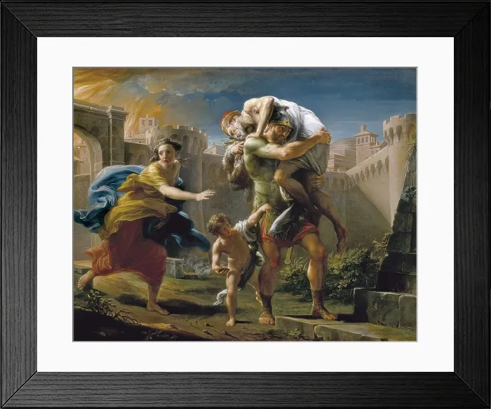Framed Print : BATONI, Pompeo Girolamo (1708-1787). Aeneas and His Family Fleeing Troy. 18th c. Rococo art. Oil on canvas. ITALY. Turin. Galleria Sabauda (Sabauda Gallery)