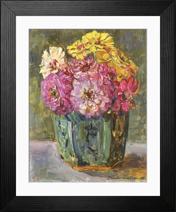 Framed Print : Still Life with Zinnias in a Ginger Pot, by Floris Verster, 1910, Dutch painting, oil on panel (BSLOC_2016_2_286)