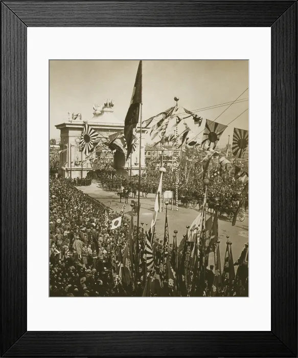Framed Print : Japanese crowds celebrate the procession carrying Admiral Togo, and naval officers on Oct. 1905