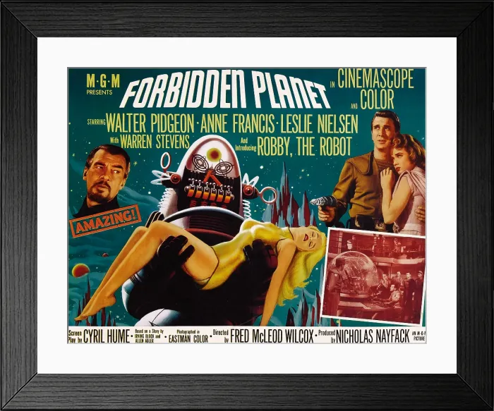 Framed Print : FORBIDDEN PLANET, Walter Pidgeon, Anne Francis, Robby the robot, Leslie Nielsen, 1956