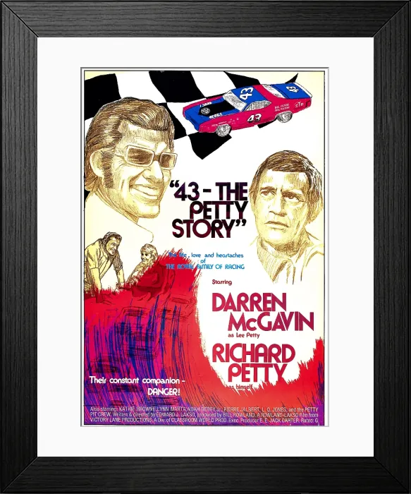 Framed Print : 43: THE RICHARD PETTY STORY, (aka SMASH-UP ALLEY), top from left: Richard Petty, Darren McGavin, 1974 Framed Print : 43: THE RICHARD PETTY STORY, (aka SMASH-UP ALLEY), top from left: Richard Petty, Darren McGavin, 1974