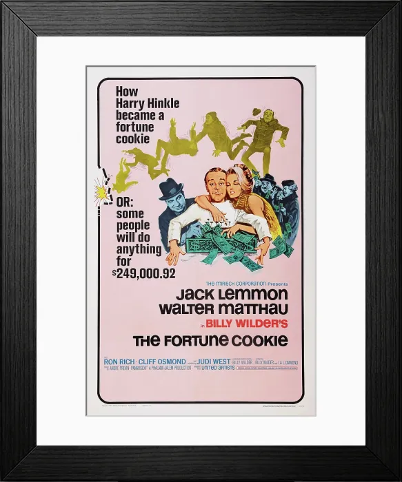 Framed Print : THE FORTUNE COOKIE, (aka MEET WHIPLASH WILLIE), US poster, from left: Walter Matthau, Jack Lemmon, Judi West, 1966 Framed Print : THE FORTUNE COOKIE, (aka MEET WHIPLASH WILLIE), US poster, from left: Walter Matthau, Jack Lemmon, Judi West, 1966