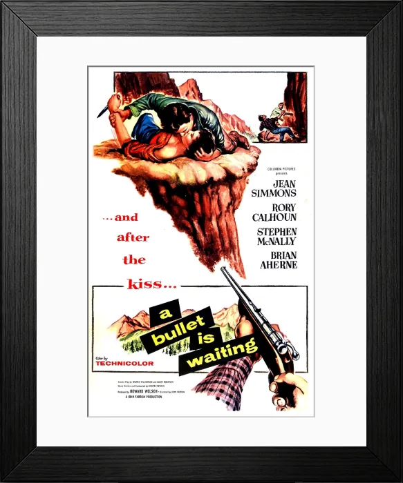 Framed Print : A BULLET IS WAITING, US poster, from top: Rory Calhoun, Jean Simmons, 1954 Framed Print : A BULLET IS WAITING, US poster, from top: Rory Calhoun, Jean Simmons, 1954