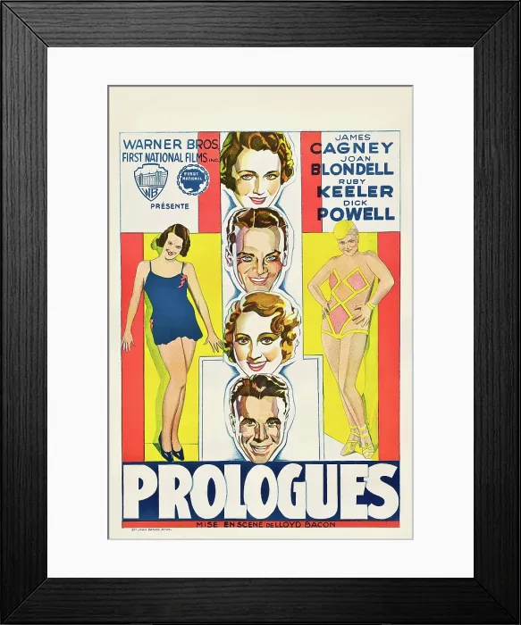 Framed Print : FOOTLIGHT PARADE (aka PROLOGUES), from top: Ruby Keeler, James Cagney, Joan Blondell, Dick Powell on Belgian poster art, 1933