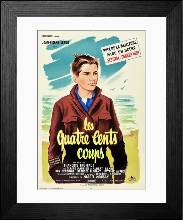 Framed Print : THE 400 BLOWS (aka THE FOUR HUNDRED BLOWS aka LES QUATRE CENTS COUPS), Jean-Pierre Leaud on French poster art, 1959