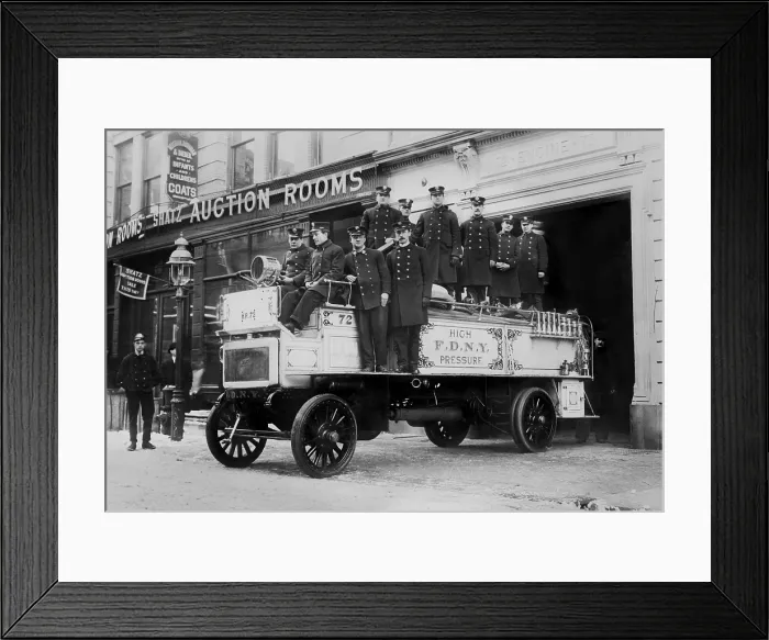 Framed Print : New York City Firemen on their high pressure motorized fire engine, c. 1908-16 (BSLOC_2017_17_100)