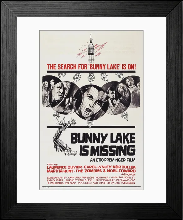 Framed Print : BUNNY LAKE IS MISSING, US poster, Laurence Olivier (left), Keir Dullea (center), 1965 Framed Print : BUNNY LAKE IS MISSING, US poster, Laurence Olivier (left), Keir Dullea (center), 1965