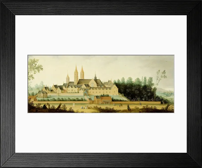 Framed Print : View of the Egmond Abbey in Egmond-Binnen, by Claes van der Heck, 1638, Dutch painting, oil on panel. Benedictine Monastery in the municipality of Bergen, North Holland