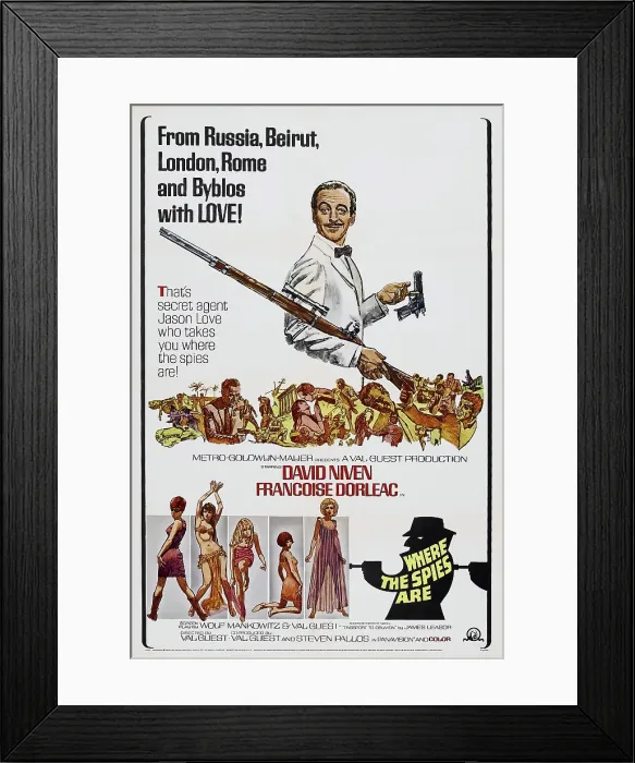 Framed Print : WHERE THE SPIES ARE, US poster, David Niven (top), 1965