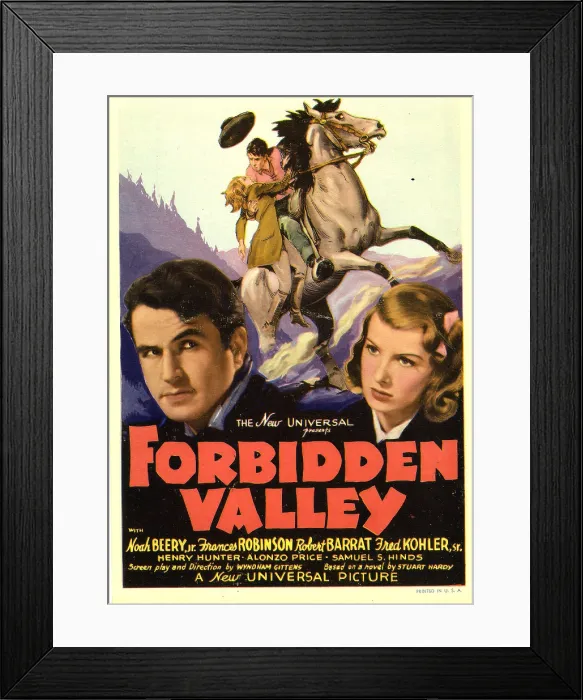 Framed Print : FORBIDDEN VALLEY, bottom from left: Noah Beery Jr. Frances Robinson on midget window card, 1938 Framed Print : FORBIDDEN VALLEY, bottom from left: Noah Beery Jr. Frances Robinson on midget window card, 1938