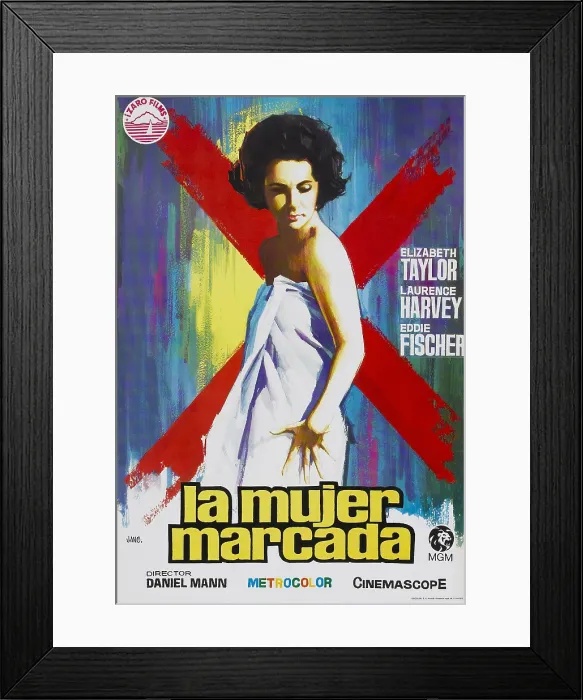Framed Print : BUTTERFIELD 8, (aka LA MUJER MARCADA), Elizabeth Taylor on Spanish poster art, 1960