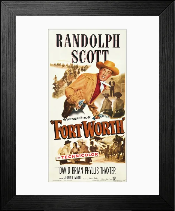 Framed Print : FORT WORTH, top: Randolph Scott on poster art, 1951