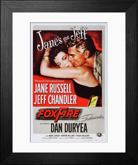 Framed Print : FOXFIRE, US poster, from left: Jane Russell, Jeff Chandler, 1955