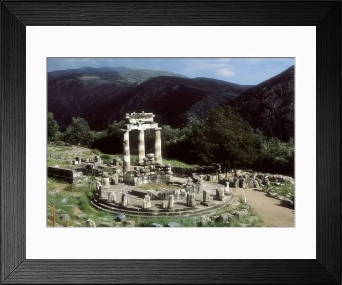 Framed Print : Tholos of the Sanctuary of Athena Pronaia. ca. 370 -360 BC. GREECE. CENTRAL GREECE. PHOCIS. Delphi. Sanctuary of Athena Pronaia. Classical Greek art. Architecture Framed Print : Tholos of the Sanctuary of Athena Pronaia. ca. 370 -360 BC. GREECE. CENTRAL GREECE. PHOCIS. Delphi. Sanctuary of Athena Pronaia. Classical Greek art. Architecture