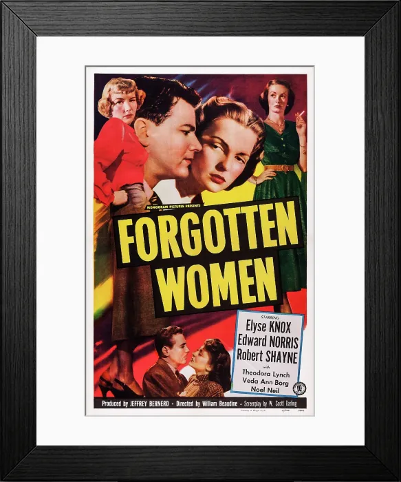 Framed Print : FORGOTTEN WOMEN, US poster art, (top) Veda Ann Borg, Warren Douglas, Elyse Knox, Noel Neill, 1949