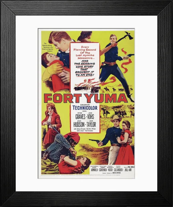 Framed Print : FORT YUMA, US poster art, top left and bottom right: Peter Graves, Joan Vohs, 1955 Framed Print : FORT YUMA, US poster art, top left and bottom right: Peter Graves, Joan Vohs, 1955