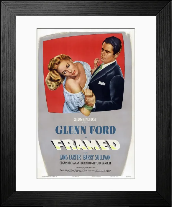 Framed Print : FRAMED, US poster art, from left: Janis Carter, Glenn Ford, 1947
